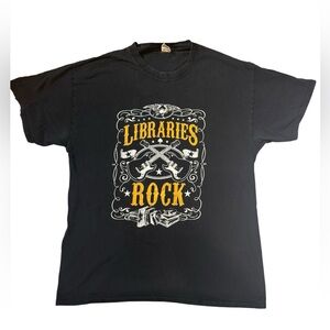 Libraries Rock Graphic Men’s Black Gildan Cotton Short Sleeve T-Shirt, Size L